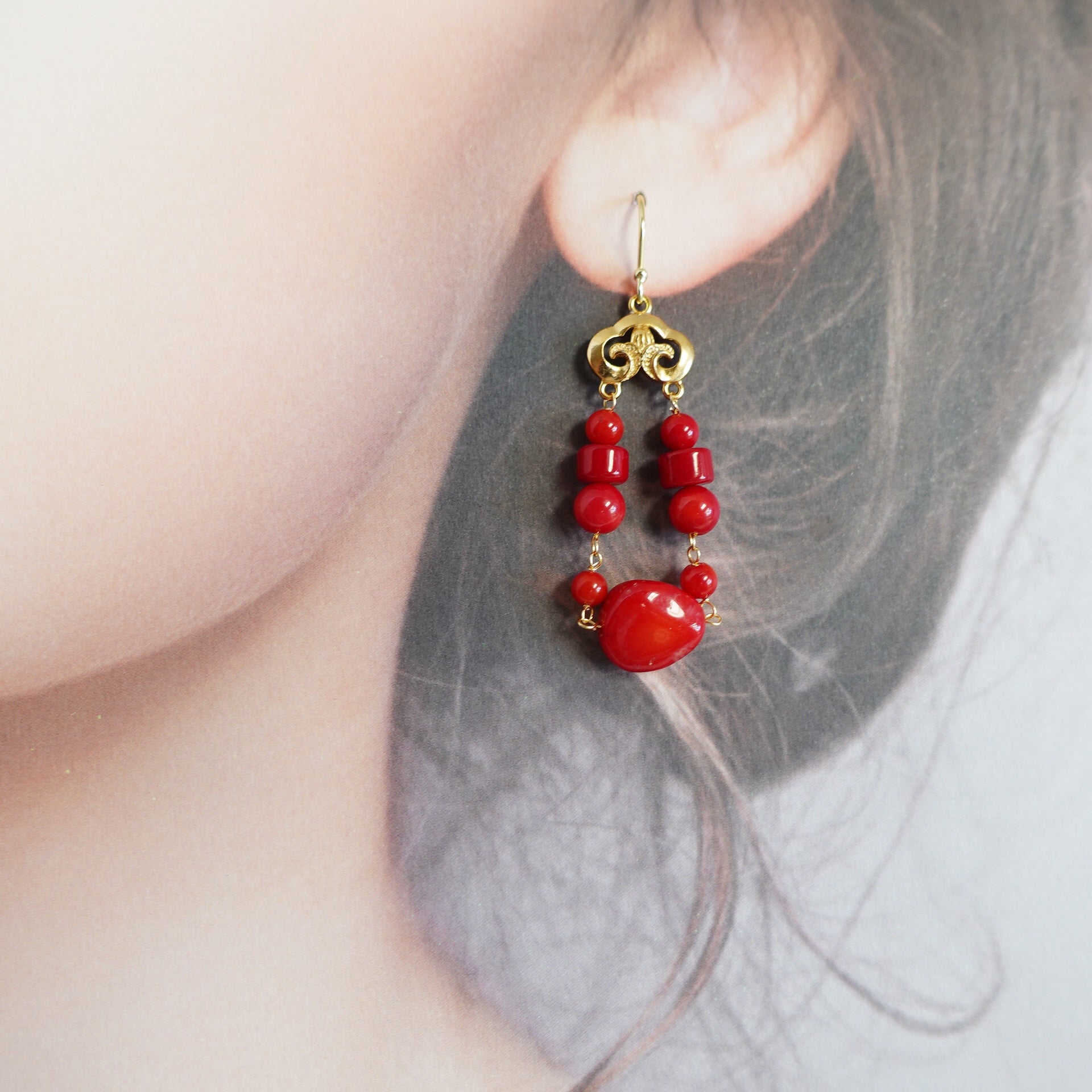 Red store coral earrings