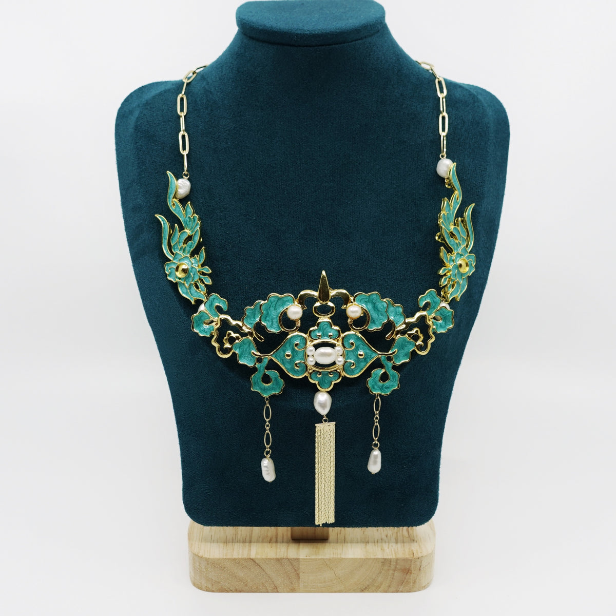 Yun Boutique Turquoise Enamel and Tassel Necklace