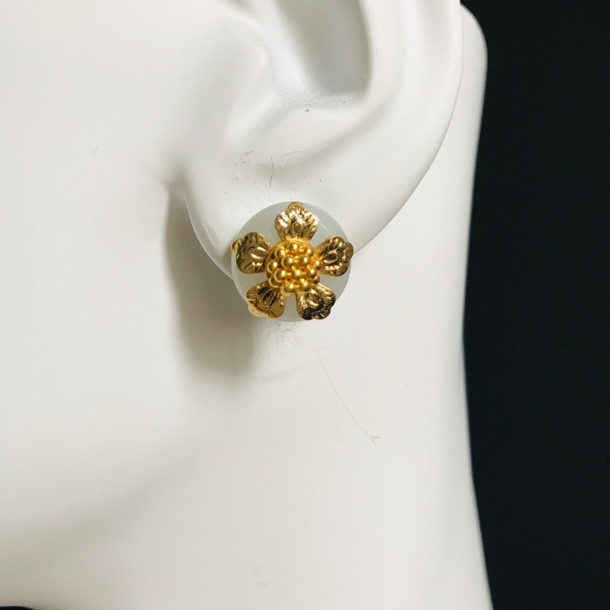 Chinese Vintage Style White Jade Studs